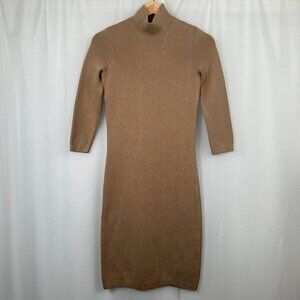 J McLaughlin Knit Sweater Dress Camel Tan Mock Neck Size XS Career Office Preppy